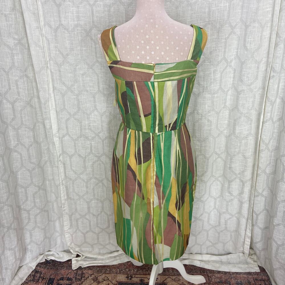 Kay Unger Cocktail Dress Size 8 Green‎ Brown Abstract Linen Blend Semi Formal - Picture 11 of 15